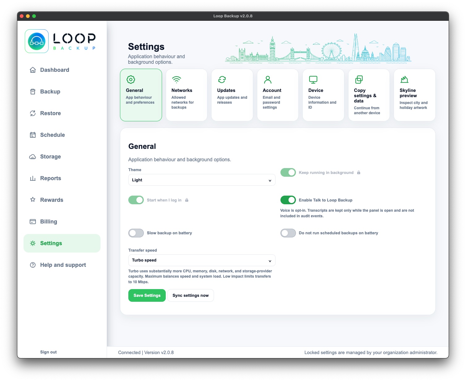 Loop Backup Settings screenshot