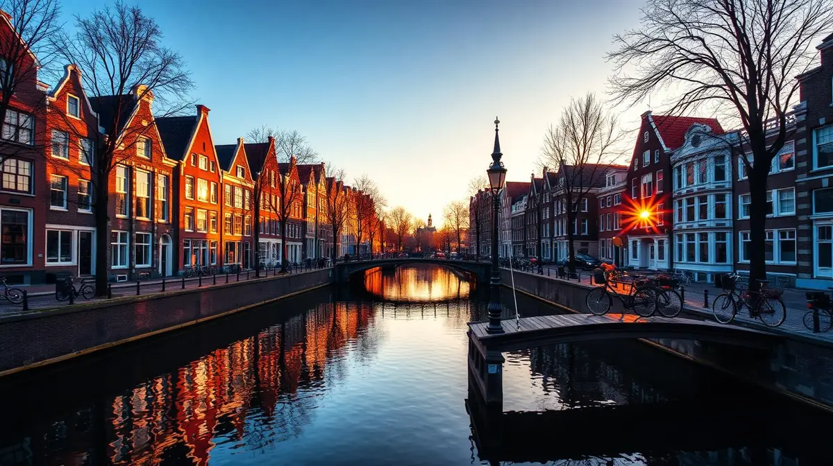 Amsterdam skyline at golden hour, Ceejay Intelligence builds custom business software for Amsterdam startups, agencies and hospitality brands.