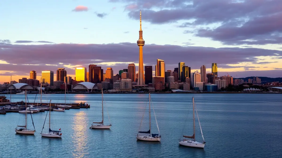 Auckland skyline at golden hour, Ceejay Intelligence builds custom business software for Auckland tech, finance and hospitality businesses.