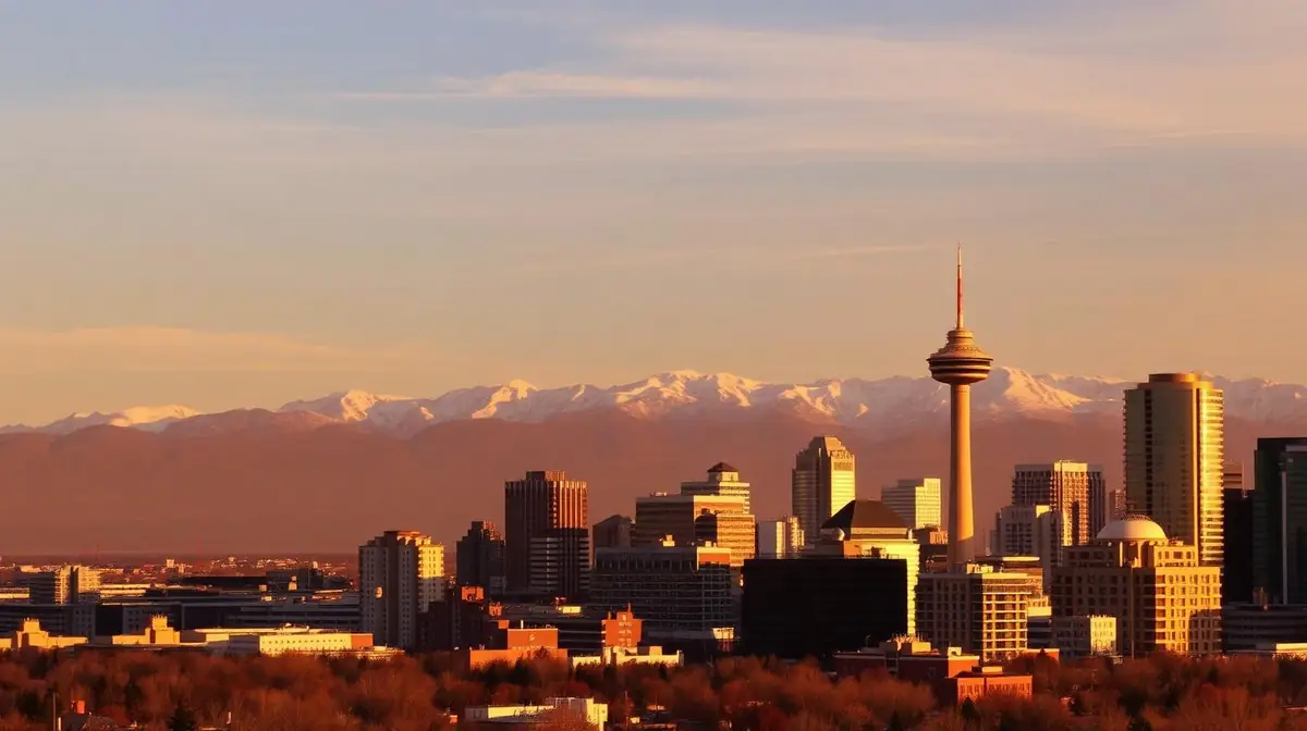 Calgary skyline at golden hour, Ceejay Intelligence builds custom business software for Calgary energy, finance and engineering businesses.