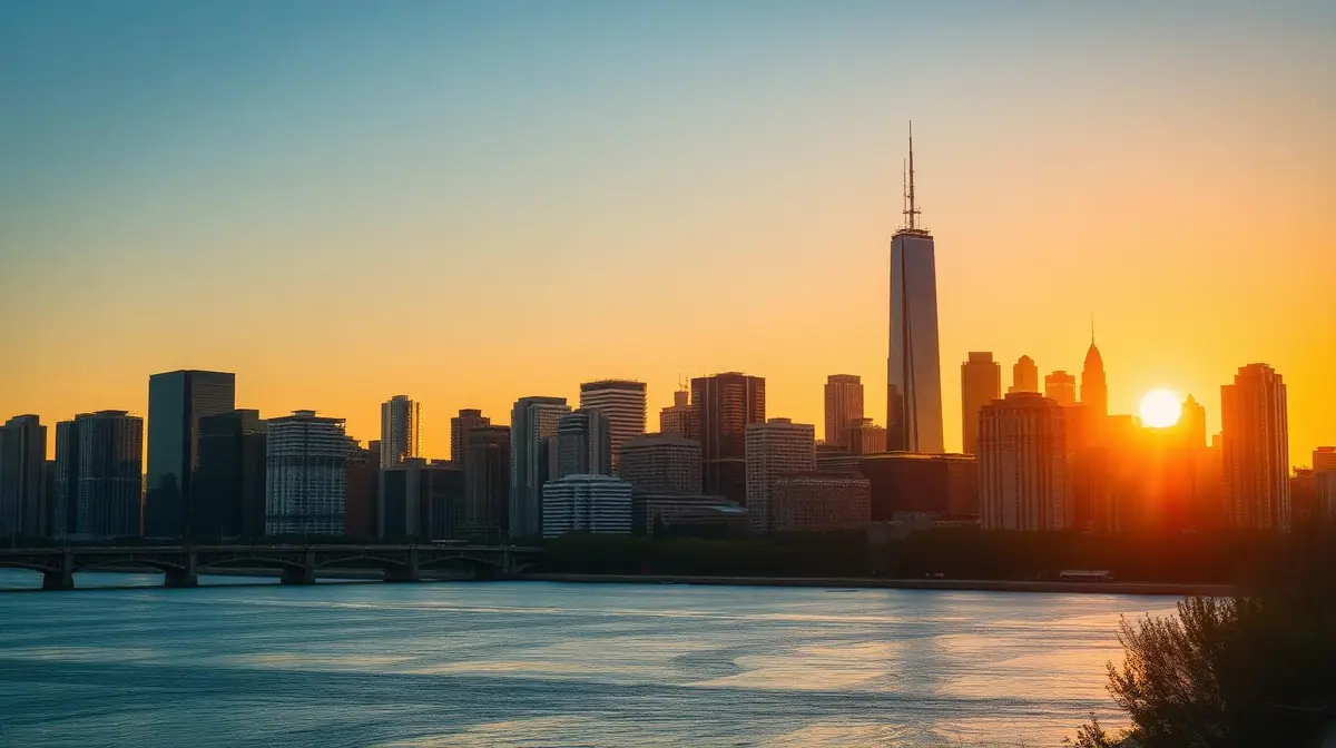 Chicago skyline at golden hour, Ceejay Intelligence builds custom business software for Chicago finance, tech and Midwest professional firms.