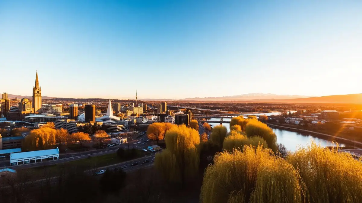 Christchurch skyline at golden hour, Ceejay Intelligence builds custom business software for Christchurch tech, engineering and South Island businesses.
