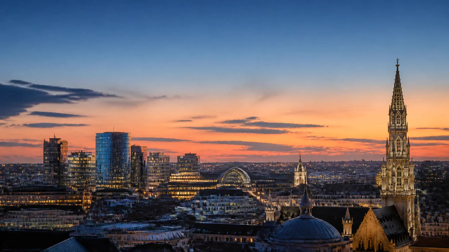 Iconic European Union skyline, Ceejay Intelligence builds custom business software for EU tech, finance and regulated businesses.