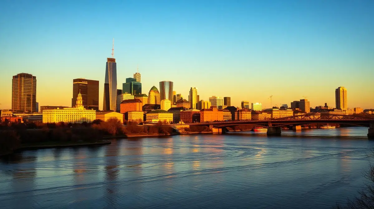 Frankfurt skyline at golden hour, Ceejay Intelligence builds custom business software for Frankfurt finance, consulting and professional service firms.