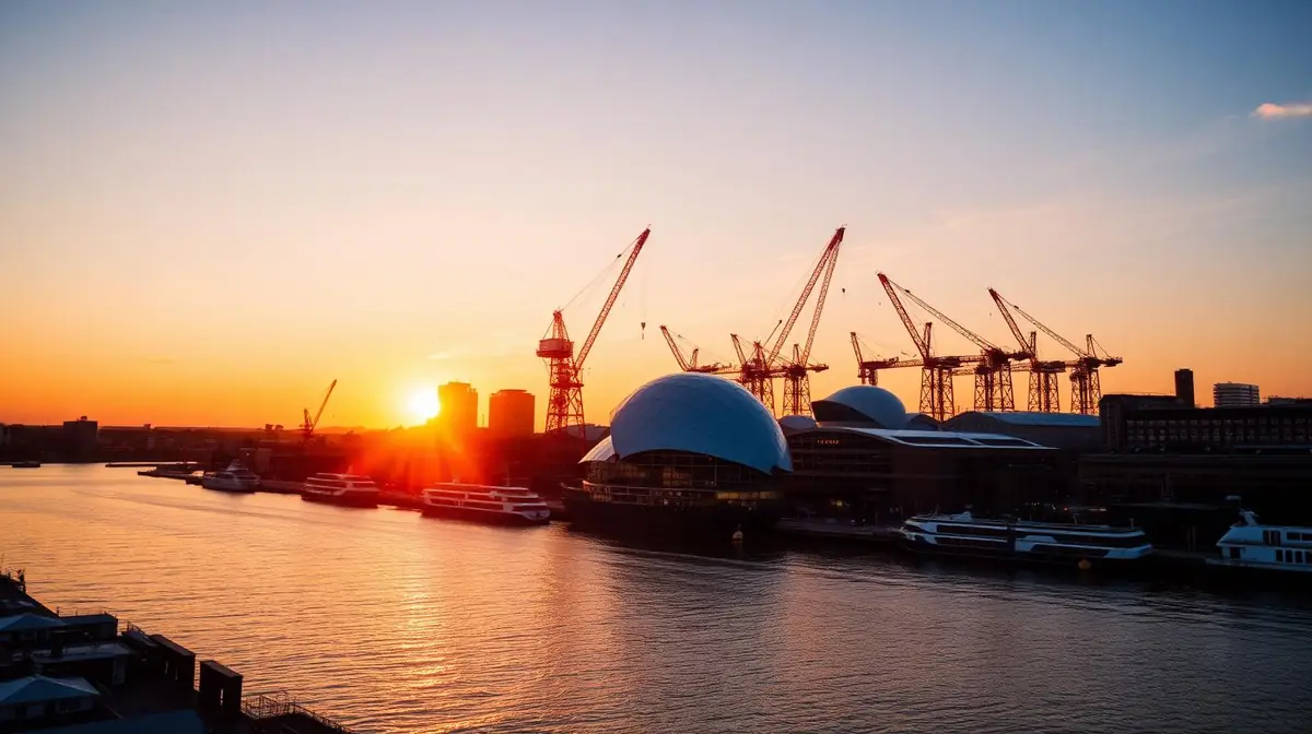 Hamburg skyline at golden hour, Ceejay Intelligence builds custom business software for Hamburg port, media and trading businesses.