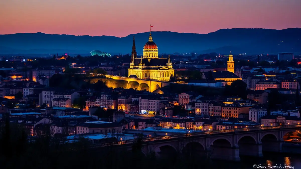 Lyon skyline at golden hour, Ceejay Intelligence builds custom business software for Lyon tech, biotech and gastronomy businesses.