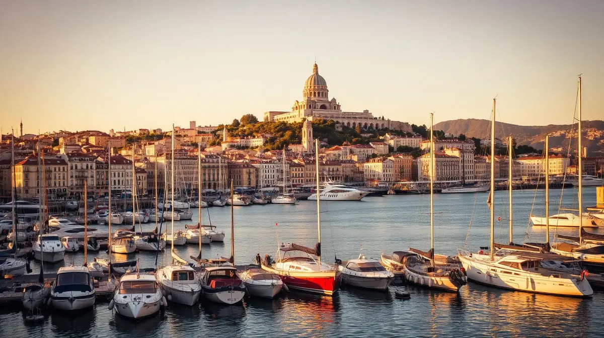 Marseille skyline at golden hour, Ceejay Intelligence builds custom business software for Marseille port, Mediterranean trade and hospitality businesses.