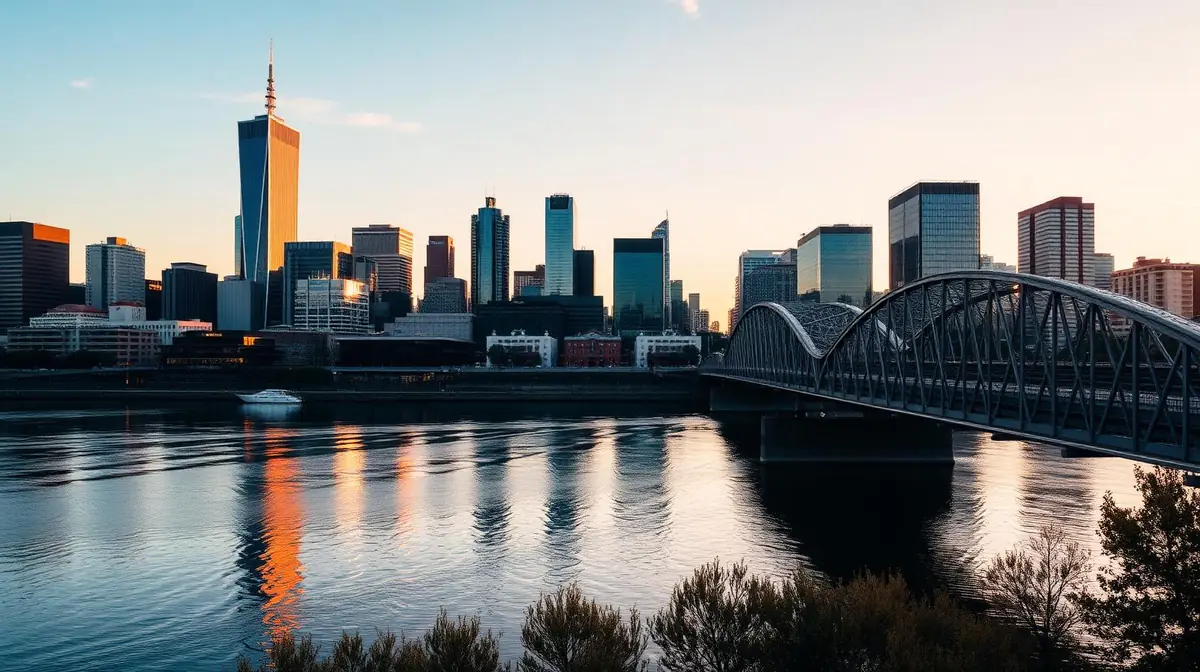 Melbourne skyline at golden hour, Ceejay Intelligence builds custom business software for Melbourne creative, café and tech businesses.