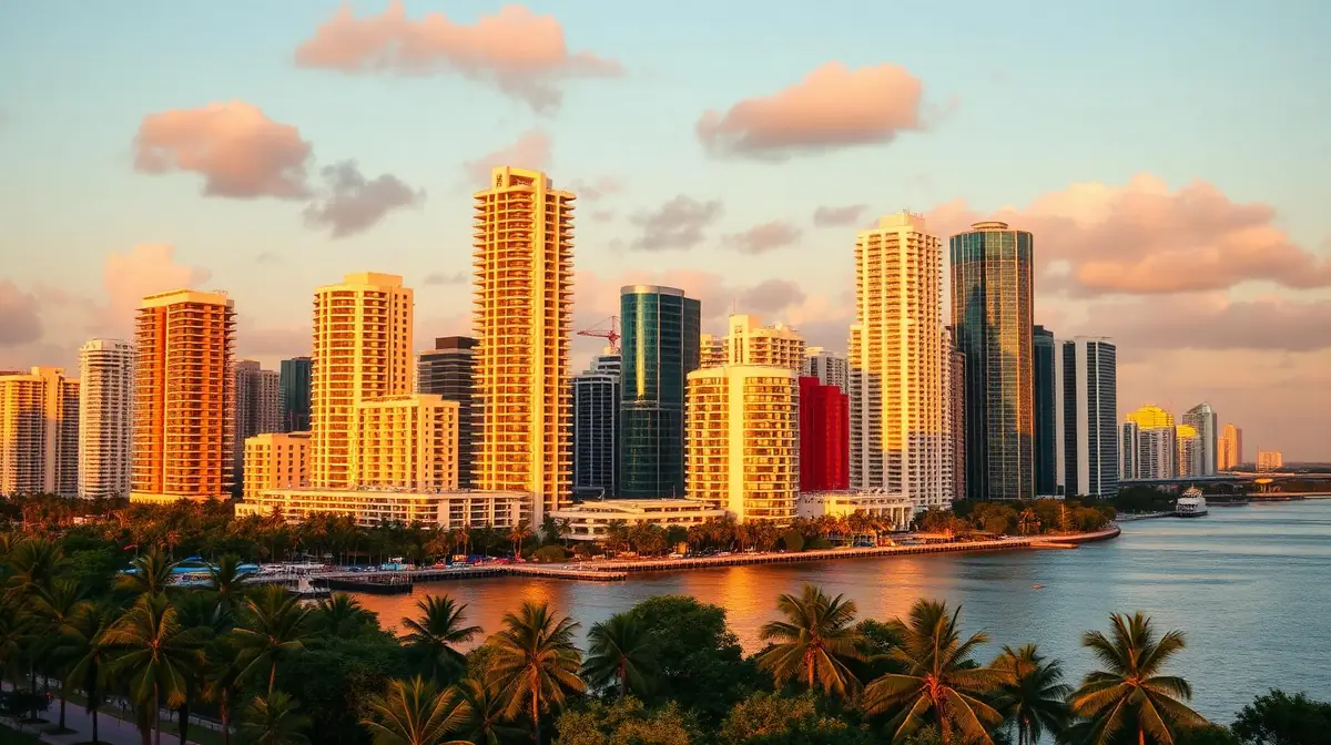 Miami skyline at golden hour, Ceejay Intelligence builds custom business software for Miami hospitality, real estate and Latin American facing tech businesses.