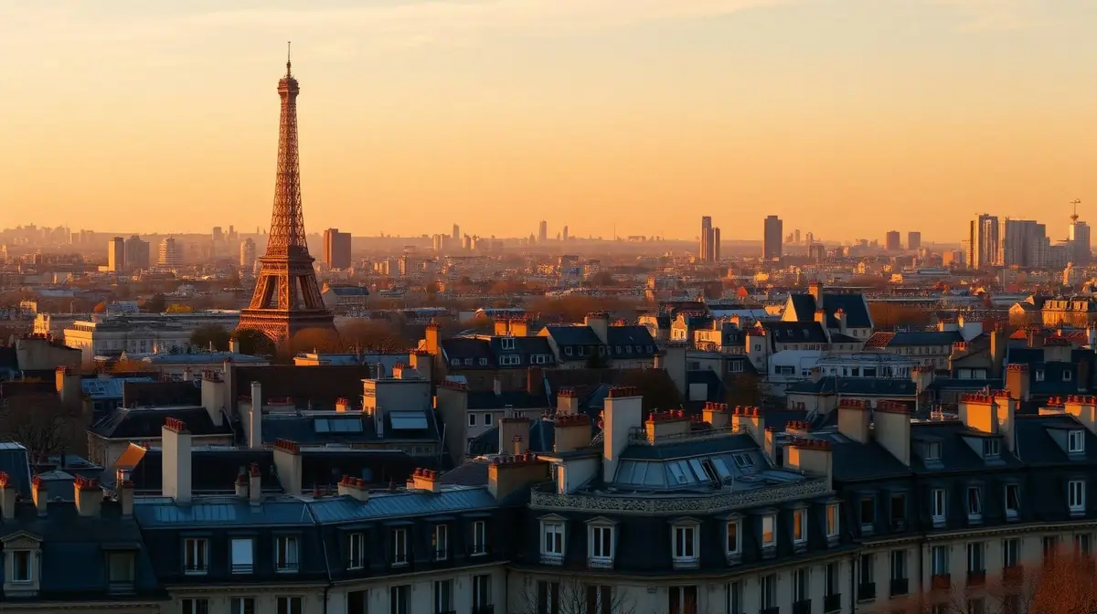 Paris skyline at golden hour, Ceejay Intelligence builds custom business software for Paris luxury brands, agencies and hospitality businesses.
