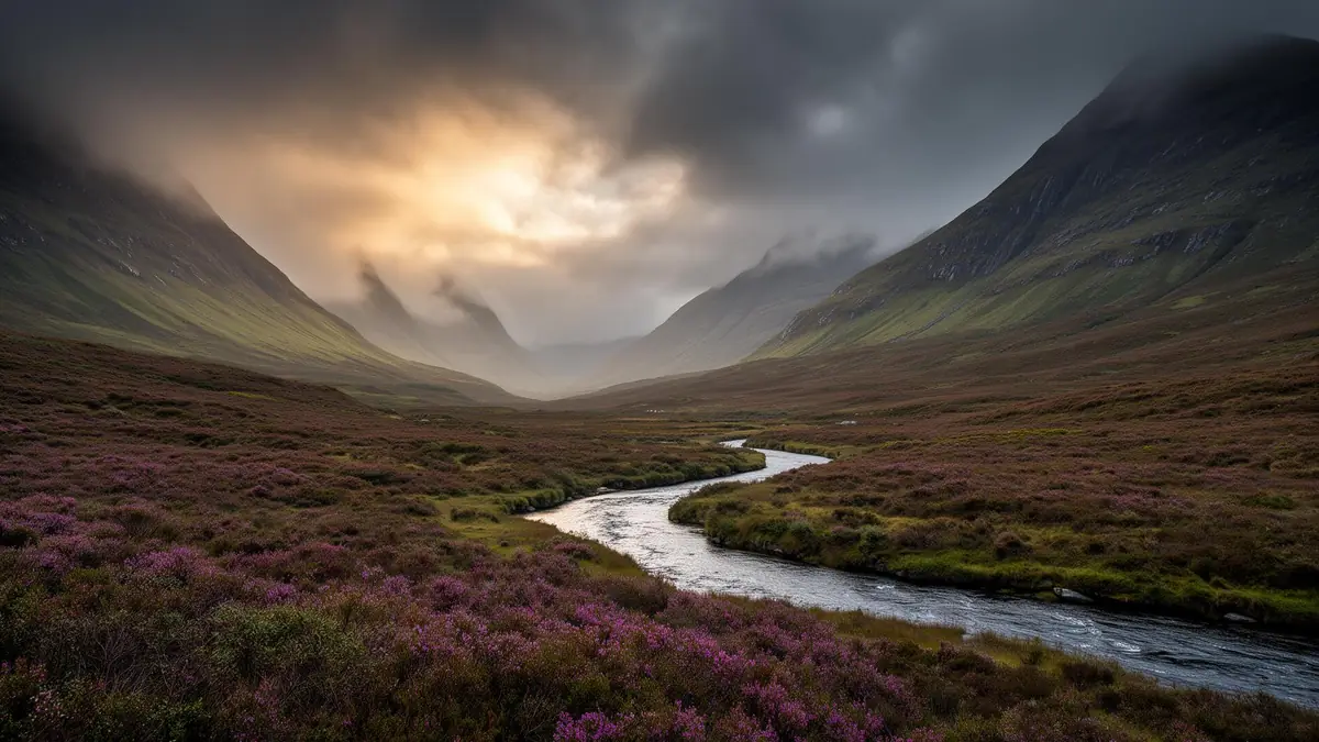 Glencoe in the Scottish Highlands with heather and dramatic sky, Ceejay Intelligence is a Scottish software design studio.