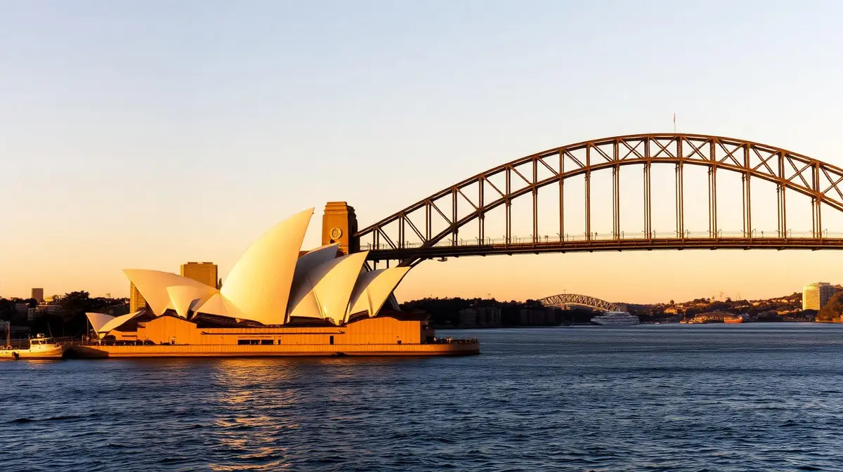 Sydney skyline at golden hour, Ceejay Intelligence builds custom business software for Sydney finance, tech and harbourside hospitality businesses.