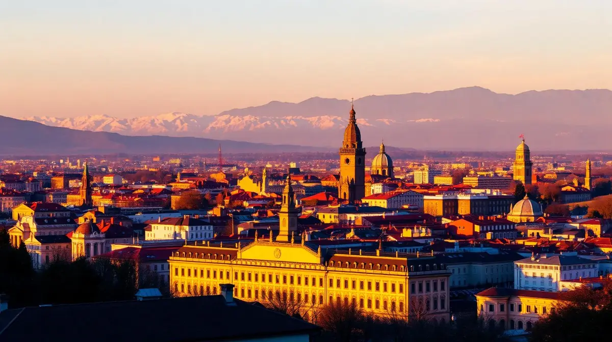 Turin skyline at golden hour, Ceejay Intelligence builds custom business software for Turin automotive, design and Piedmont wine businesses.